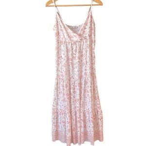 Dex White and Light Pink Floral Midi Dress